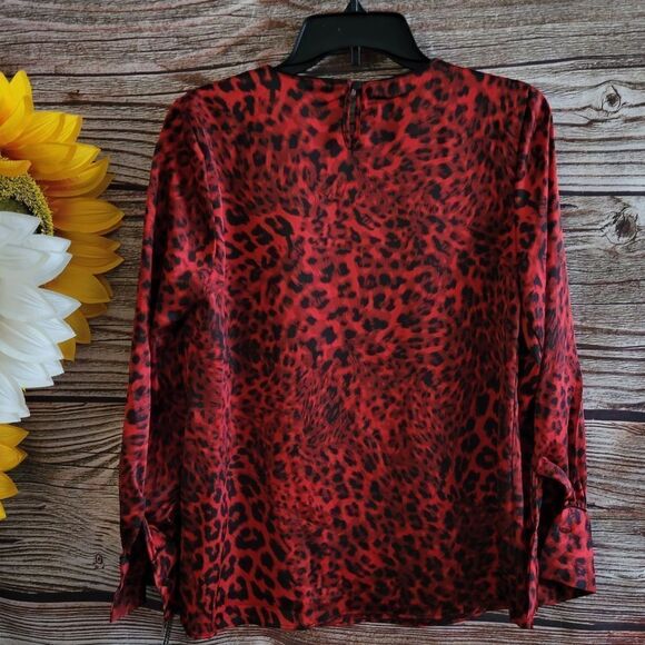 Rebecca Malone long sleeve blouse Women's small animal print - red/black NWT - Picture 2 of 6